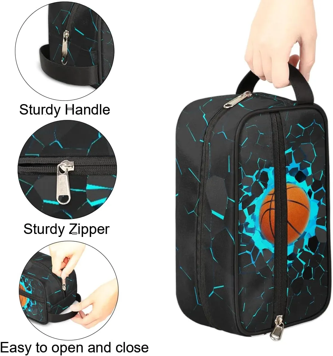 Travel Toiletry Bag for Boys Kids, Waterproof Hanging Dopp Kit for Teens Men, Blue Basketball Cool Switch Carrying Case Compatible with Nintendo Switch and New Switch OLED Console