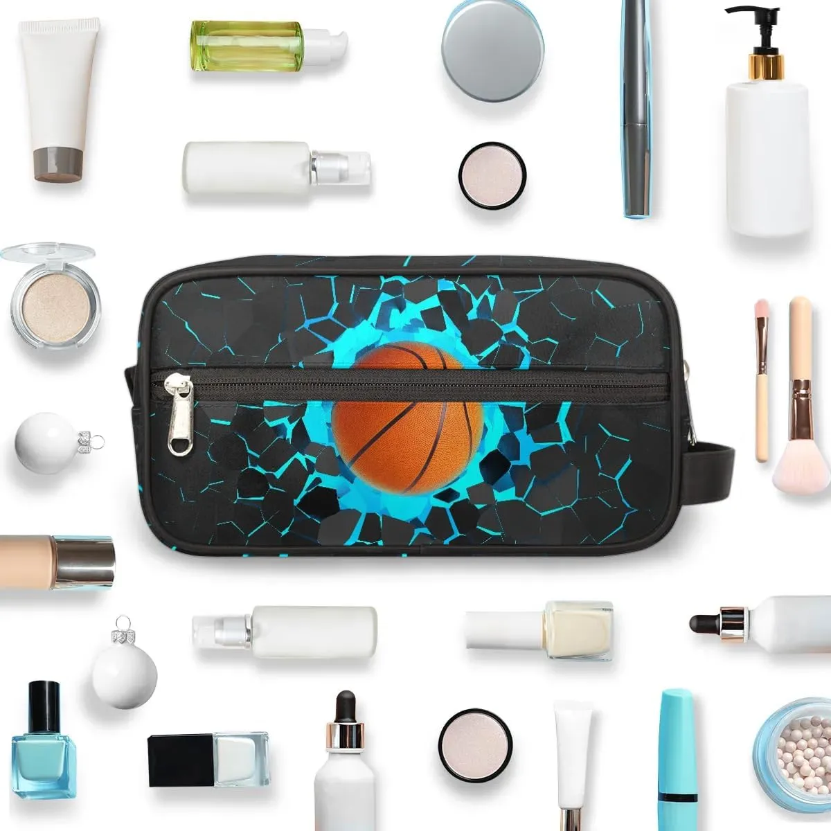 Travel Toiletry Bag for Boys Kids, Waterproof Hanging Dopp Kit for Teens Men, Blue Basketball Cool Switch Carrying Case Compatible with Nintendo Switch and New Switch OLED Console
