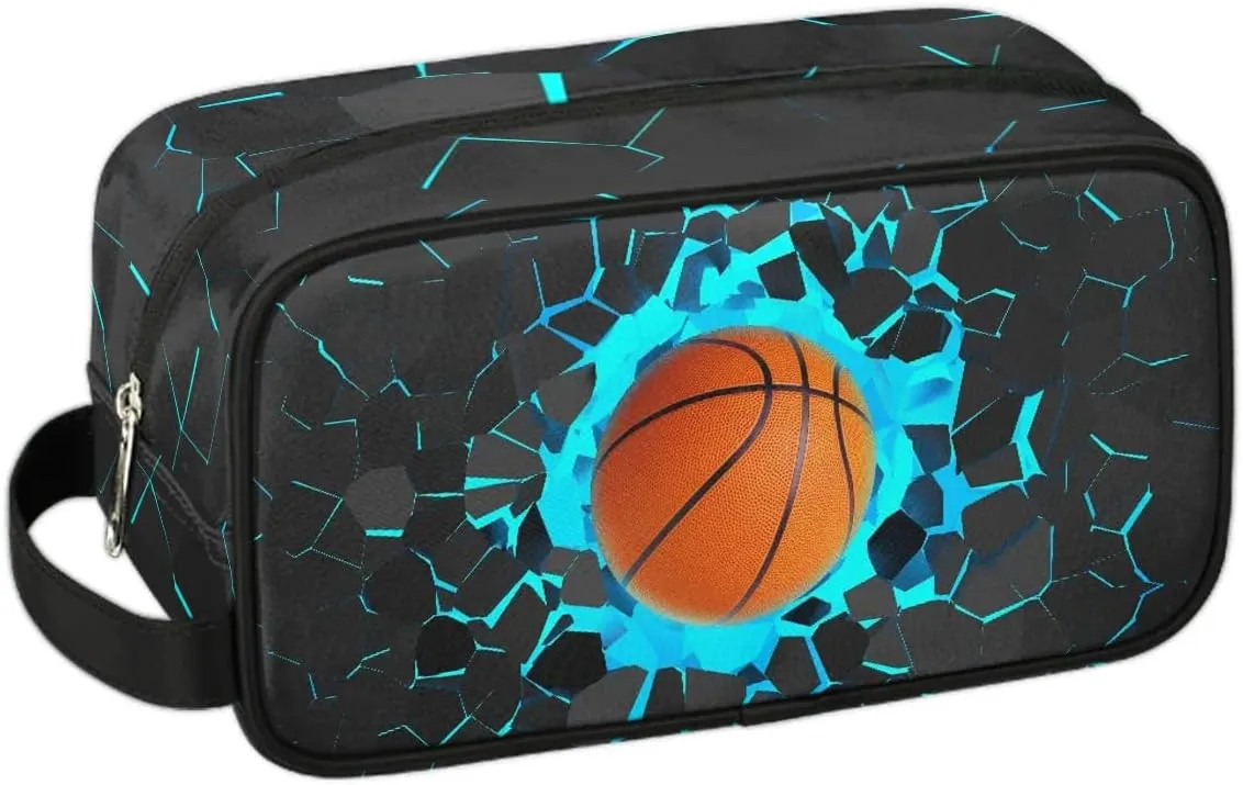 Travel Toiletry Bag for Boys Kids, Waterproof Hanging Dopp Kit for Teens Men, Blue Basketball Cool Switch Carrying Case Compatible with Nintendo Switch and New Switch OLED Console