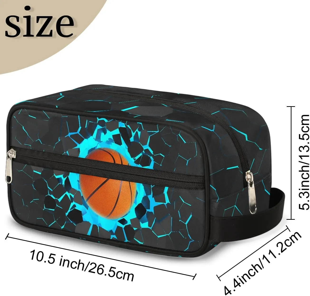 Travel Toiletry Bag for Boys Kids, Waterproof Hanging Dopp Kit for Teens Men, Blue Basketball Cool Switch Carrying Case Compatible with Nintendo Switch and New Switch OLED Console