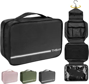 Travel Toiletry Bag for Women Men - Portable Large Hanging Organizer Makeup Bag for Cosmetic, Shampoo, Conditioner, Brushes Set, Cosmetic, Travel Accessories Essentials, Black