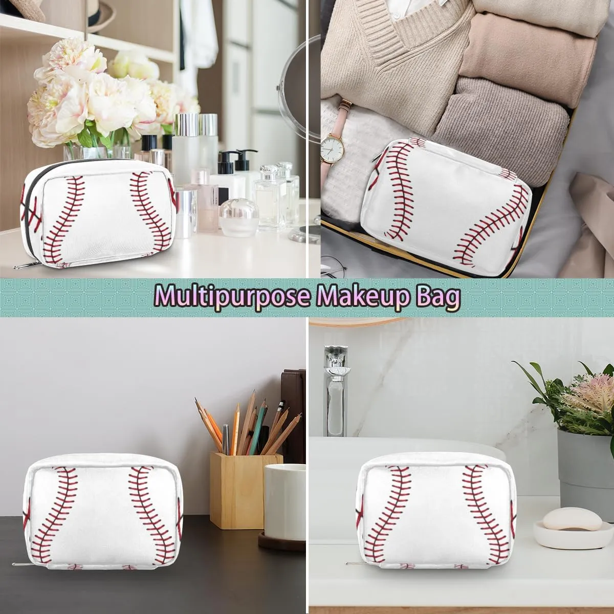 Travel Toiletry Bag for Women, Organizer Cute Small Make Up Bag for Traveling, Waterproof Shaving Bag for Men Travel Essentials (Baseball)