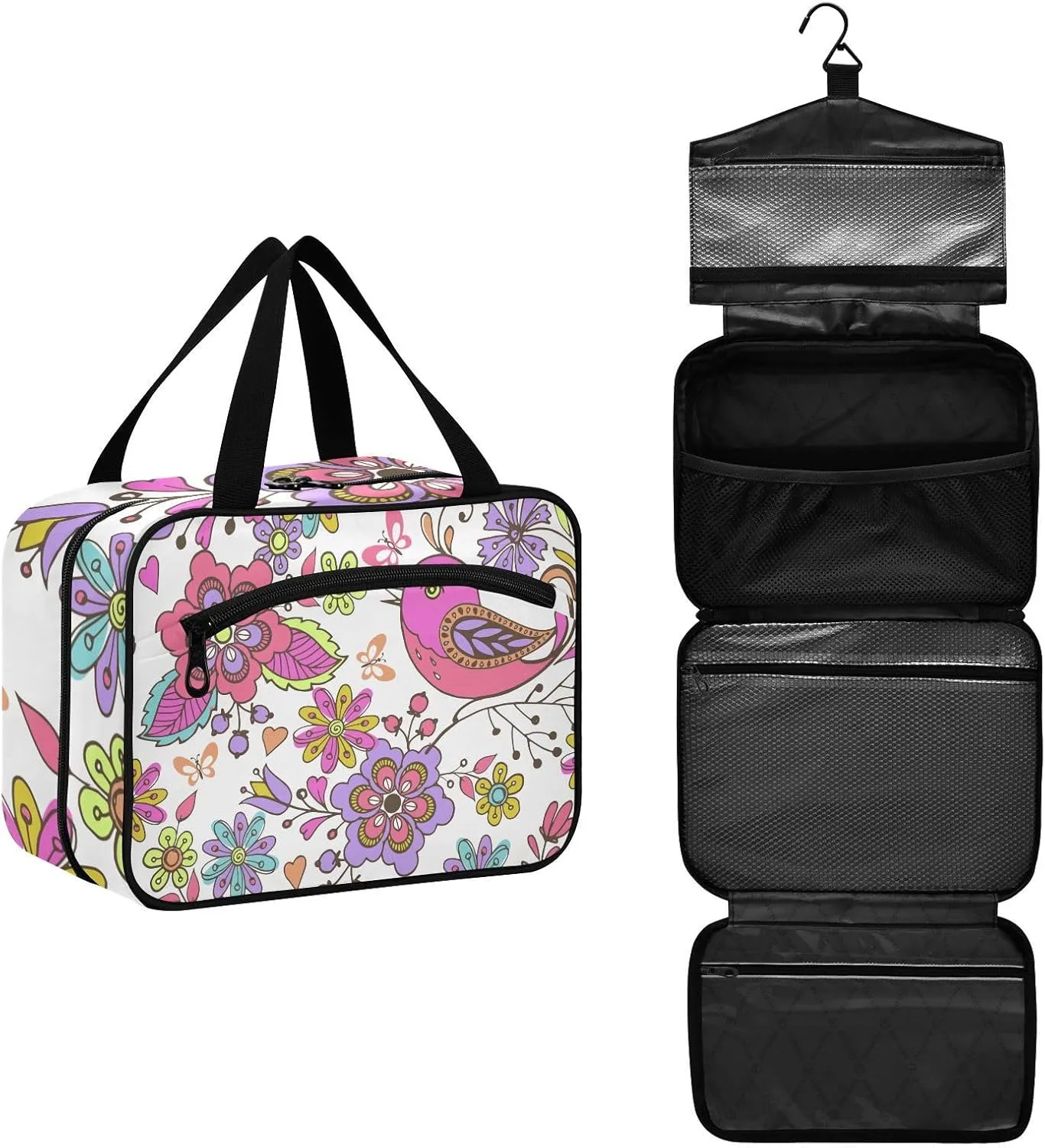 Travel Toiletry Bag Hanging Cosmetic Bag Compact Toiletry Bag with Large Capacity for Women Medium Bird and Flower
