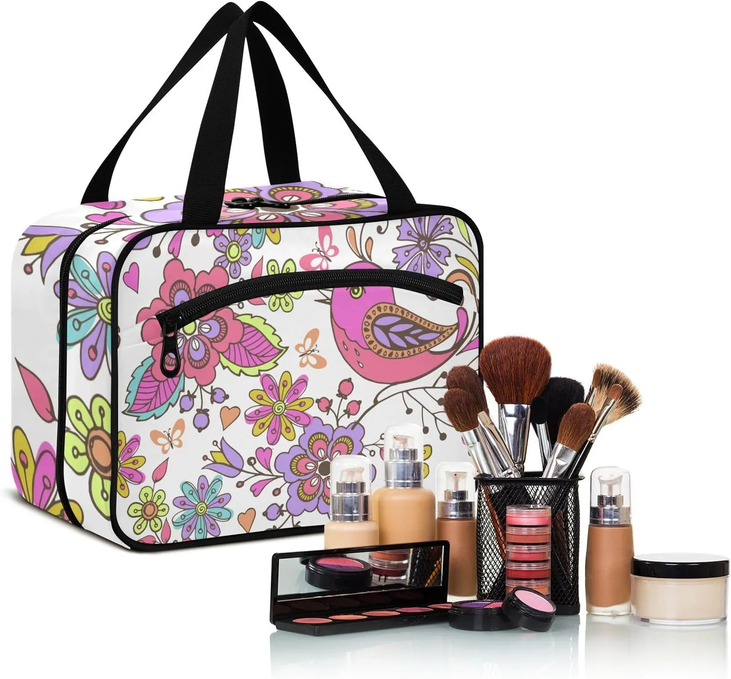 Travel Toiletry Bag Hanging Cosmetic Bag Compact Toiletry Bag with Large Capacity for Women Medium Bird and Flower