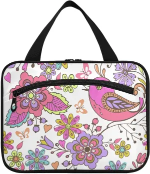 Travel Toiletry Bag Hanging Cosmetic Bag Compact Toiletry Bag with Large Capacity for Women Medium Bird and Flower