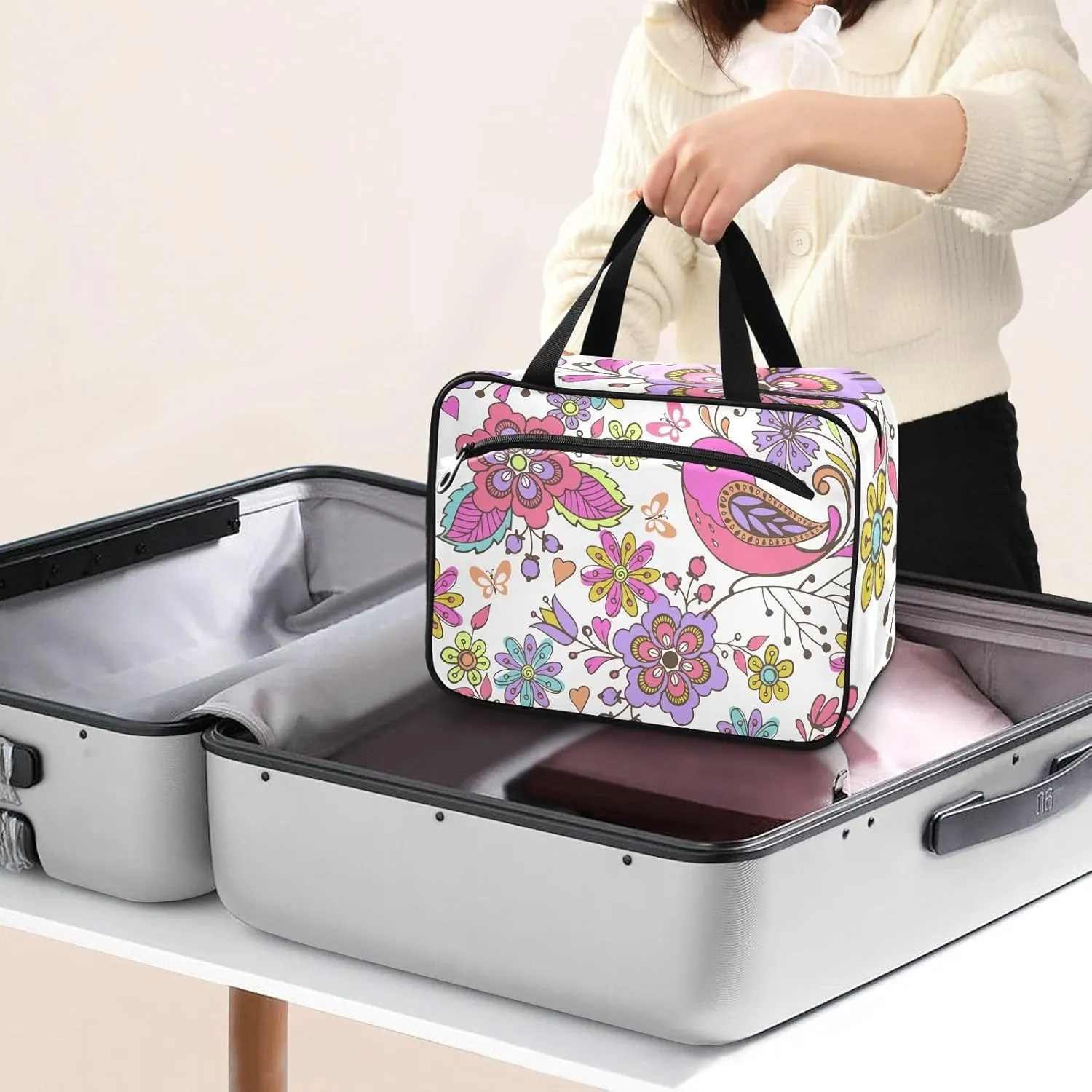 Travel Toiletry Bag Hanging Cosmetic Bag Compact Toiletry Bag with Large Capacity for Women Medium Bird and Flower