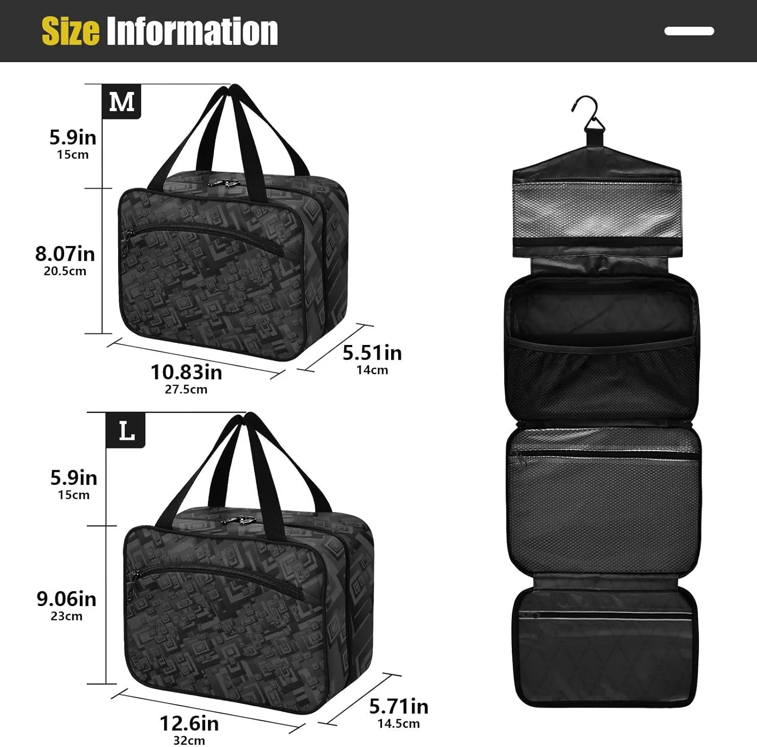 Travel Toiletry Bag Hanging Cosmetic Bag Compact Toiletry Bag with Large Capacity for Women Medium Black
