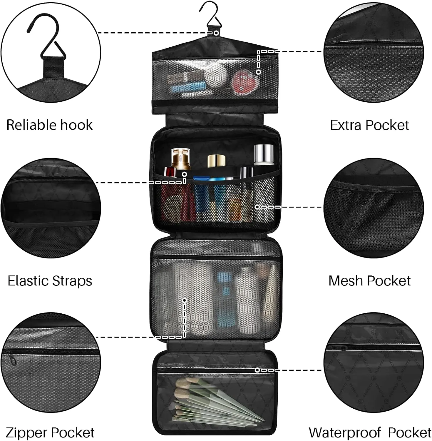 Travel Toiletry Bag Hanging Cosmetic Bag Compact Toiletry Bag with Large Capacity for Women Medium Black