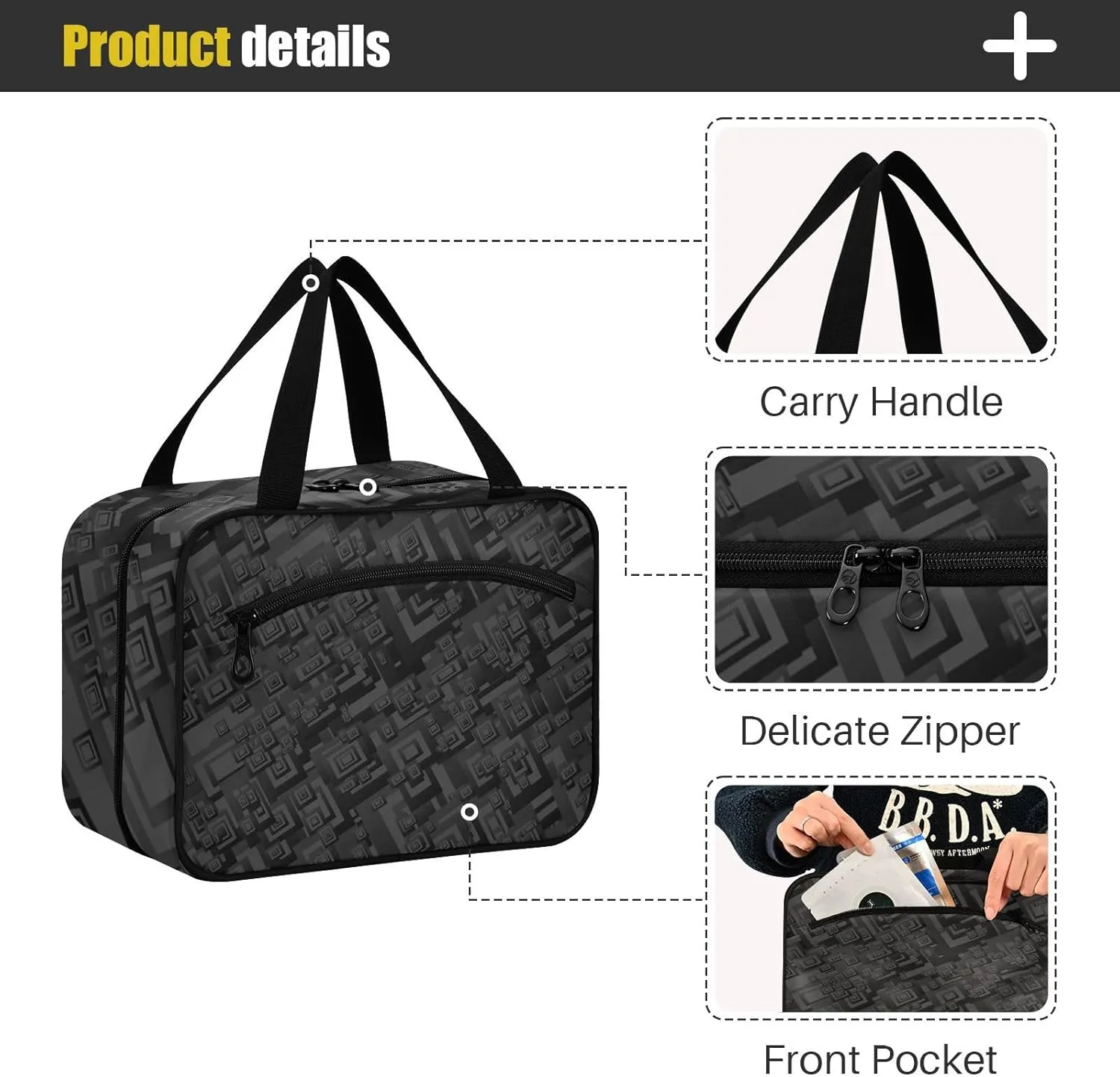 Travel Toiletry Bag Hanging Cosmetic Bag Compact Toiletry Bag with Large Capacity for Women Medium Black