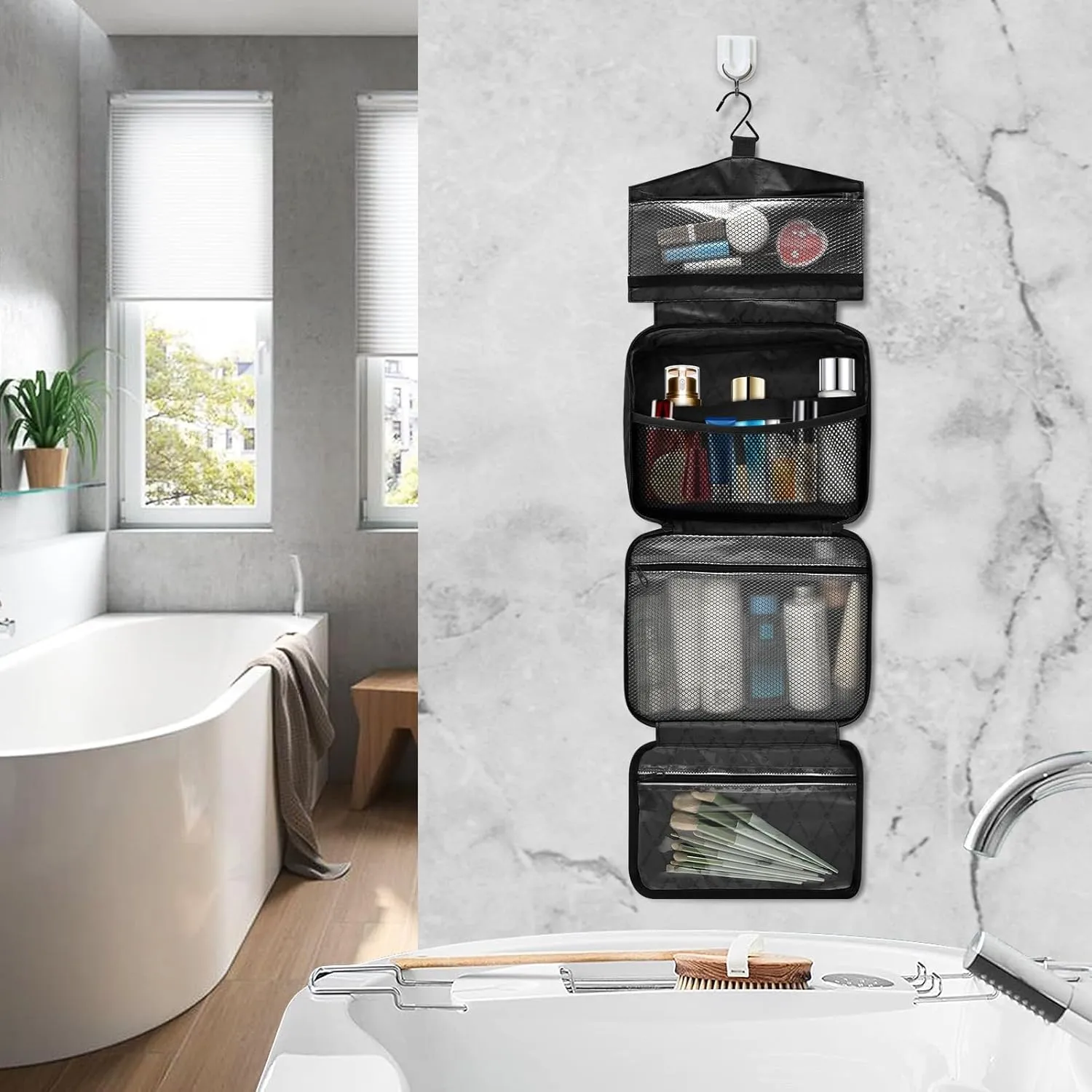 Travel Toiletry Bag Hanging Cosmetic Bag Compact Toiletry Bag with Large Capacity for Women Medium Black