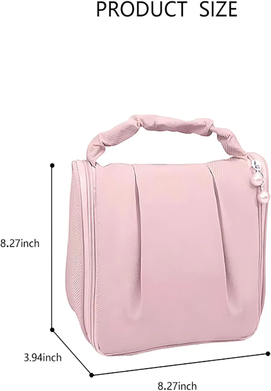 Travel Toiletry Bag with Hanging Hook, Lightweight and Portable Cosmetic Bag for Women, Small Makeup Bag for travelling Pink