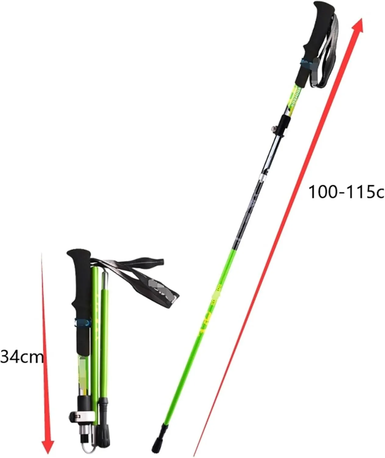 Travel Trekking Pole Outdoor Carbon Fiber Trekking Poles Walking Climbing Poles Telescopic Foldable Sticks Outdoor Activities(Green)