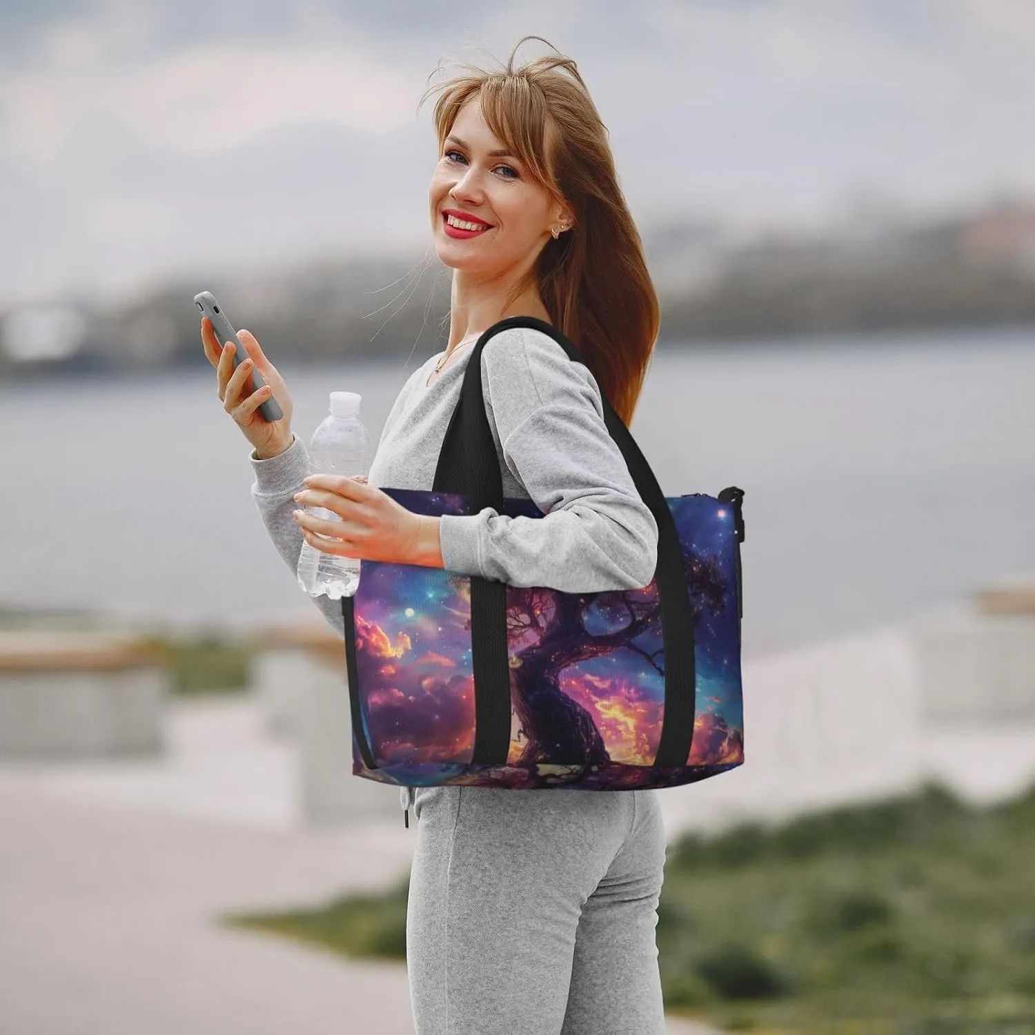 tree with roots print Travel Duffel Bag, Sports Tote Gym Bag, Swim Pool Bag Large Shoulder Tote Bag for Beach Weekender