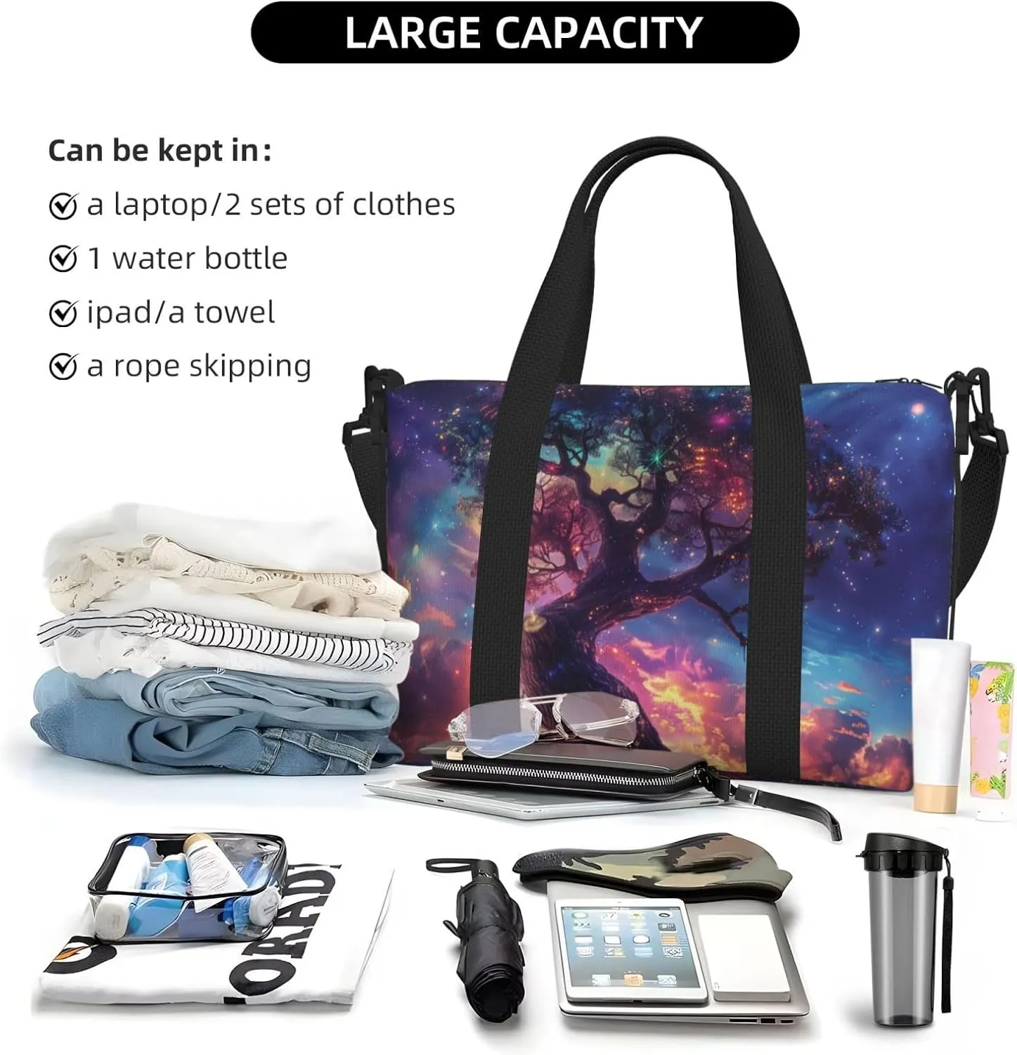 tree with roots print Travel Duffel Bag, Sports Tote Gym Bag, Swim Pool Bag Large Shoulder Tote Bag for Beach Weekender