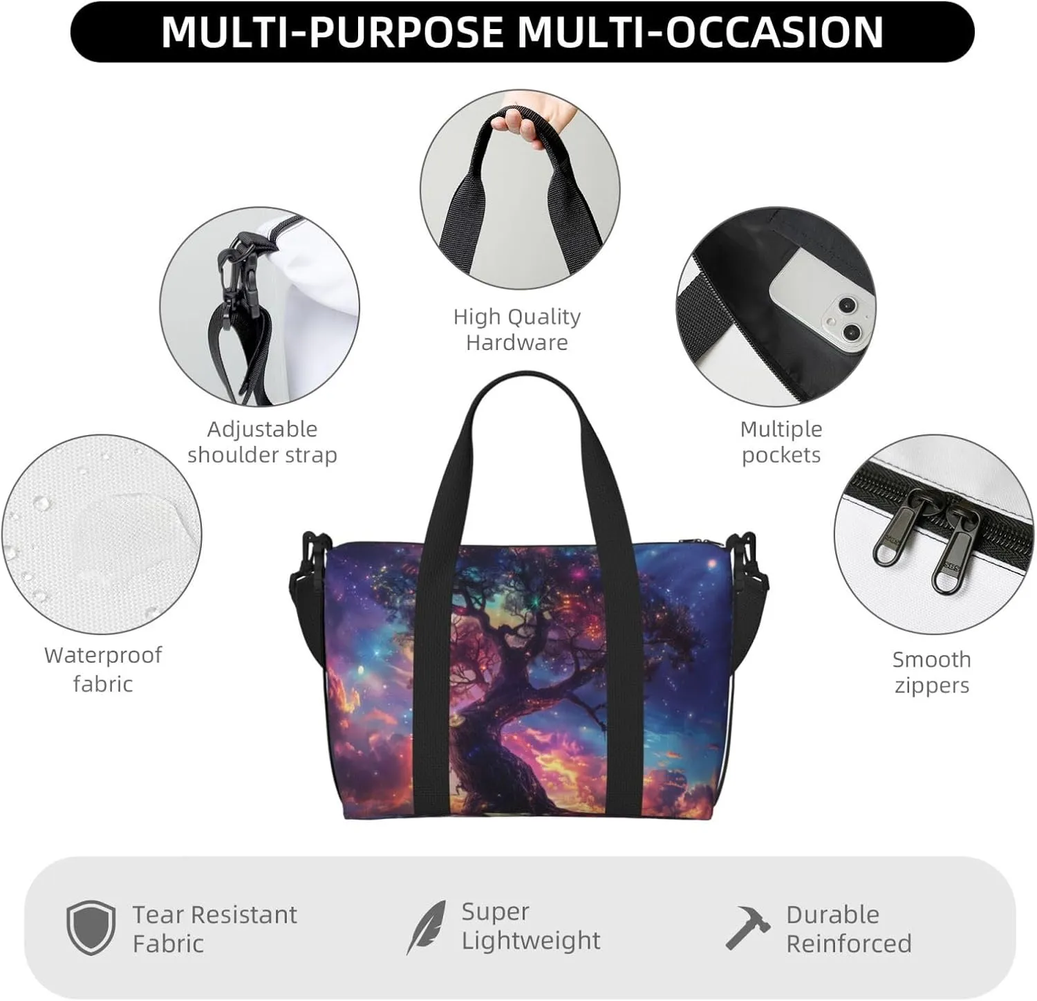 tree with roots print Travel Duffel Bag, Sports Tote Gym Bag, Swim Pool Bag Large Shoulder Tote Bag for Beach Weekender