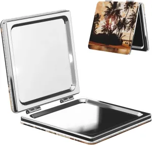 Tropical Sea Beach Palm Tree Sunset Women Small Pocket Mirror Travel Cosmetic Mirror Folding Handheld Makeup Mirror