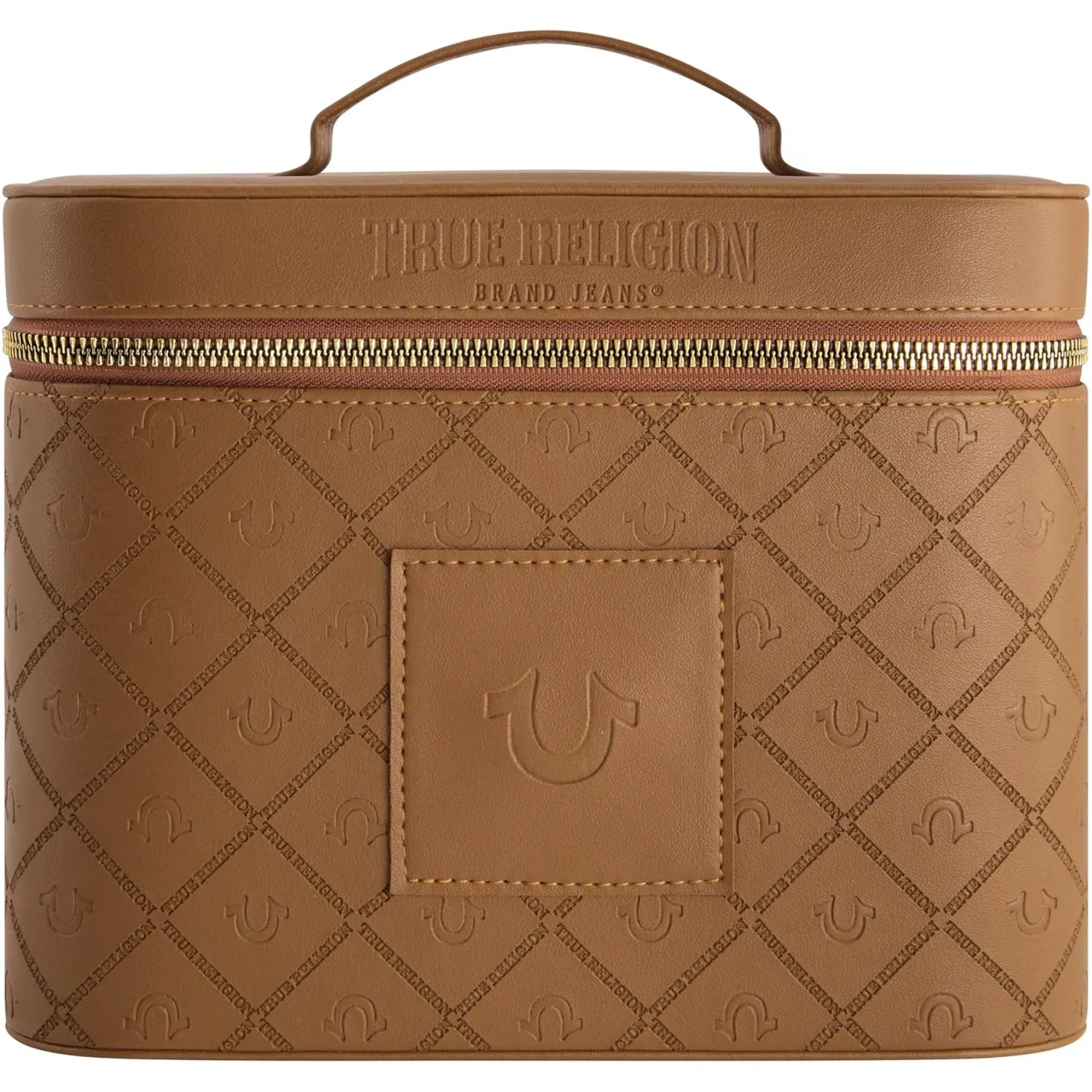 True Religion Women's Makeup Bag, Large Travel Cosmetic Case Organizer with Mirror, Brown