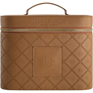 True Religion Women's Makeup Bag, Large Travel Cosmetic Case Organizer with Mirror, Brown