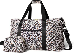 Tuwubi Travel Duffle Bag, Gym Bag for Women, Weekender Bag, Tote Bag, 45L Travel Duffel Bags with Small Pouch - Leopard Print