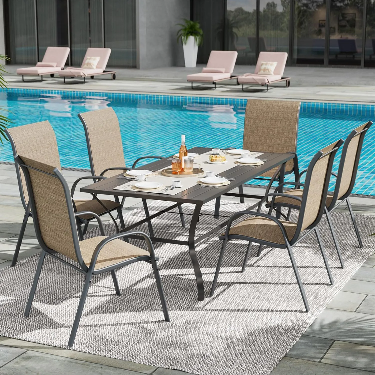 UDPATIO Patio Chairs Set of 6, Stackable Outdoor Dining Chairs for All Weather, Outdoor Furniture with Breathable Textilene Fabric, 350LBS Capacity, for Garden, Backyard, Deck (Brown)