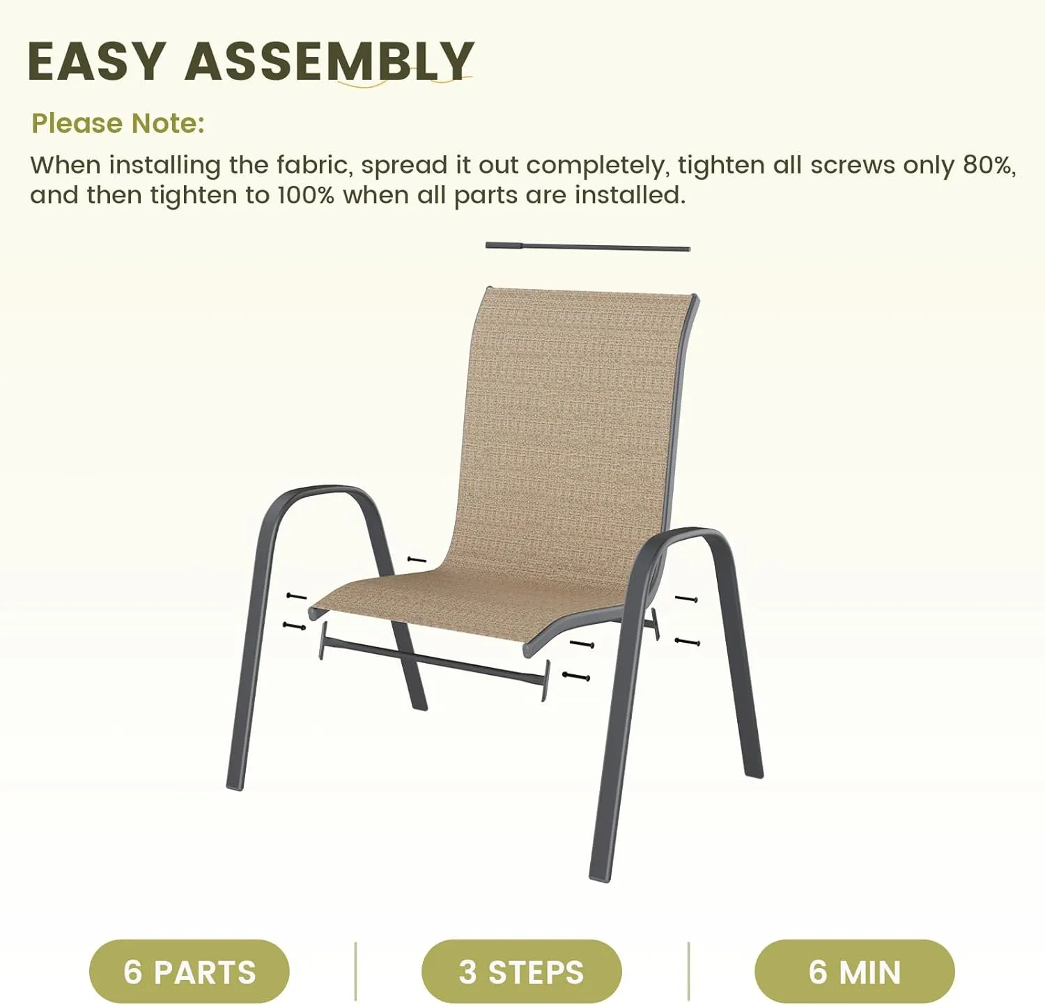 UDPATIO Patio Chairs Set of 6, Stackable Outdoor Dining Chairs for All Weather, Outdoor Furniture with Breathable Textilene Fabric, 350LBS Capacity, for Garden, Backyard, Deck (Brown)