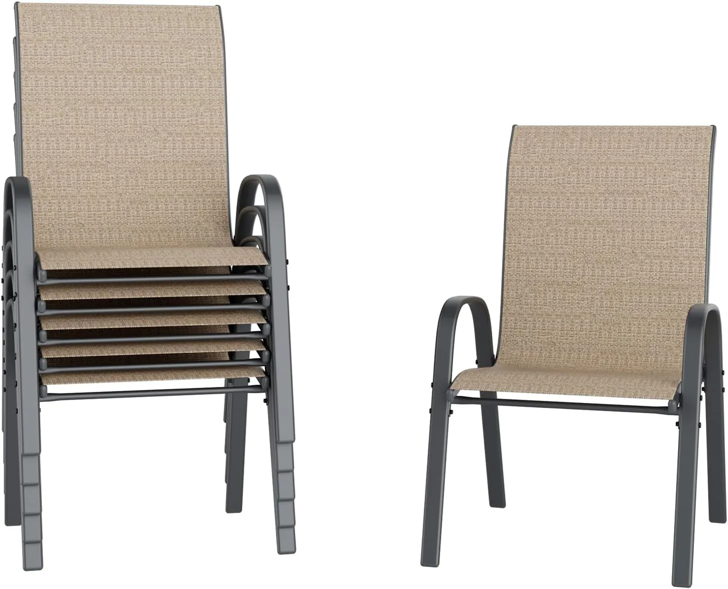 UDPATIO Patio Chairs Set of 6, Stackable Outdoor Dining Chairs for All Weather, Outdoor Furniture with Breathable Textilene Fabric, 350LBS Capacity, for Garden, Backyard, Deck (Brown)