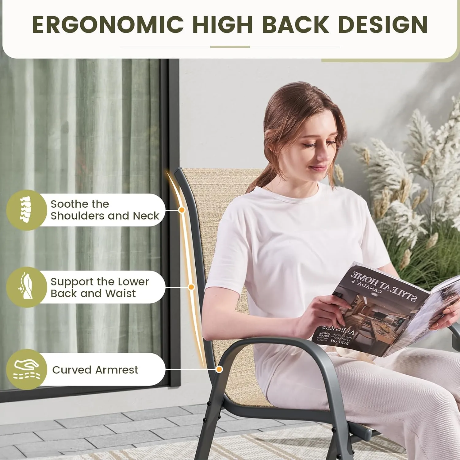 UDPATIO Patio Chairs Set of 6, Stackable Outdoor Dining Chairs for All Weather, Outdoor Furniture with Breathable Textilene Fabric, 350LBS Capacity, for Garden, Backyard, Deck (Brown)