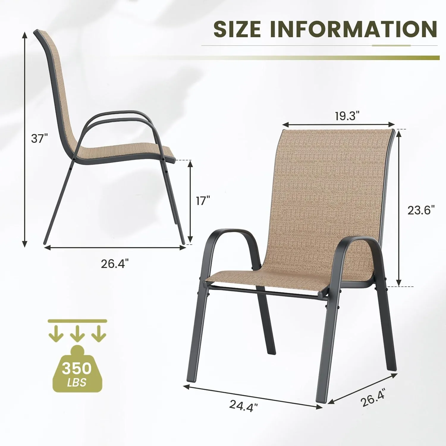 UDPATIO Patio Chairs Set of 6, Stackable Outdoor Dining Chairs for All Weather, Outdoor Furniture with Breathable Textilene Fabric, 350LBS Capacity, for Garden, Backyard, Deck (Brown)