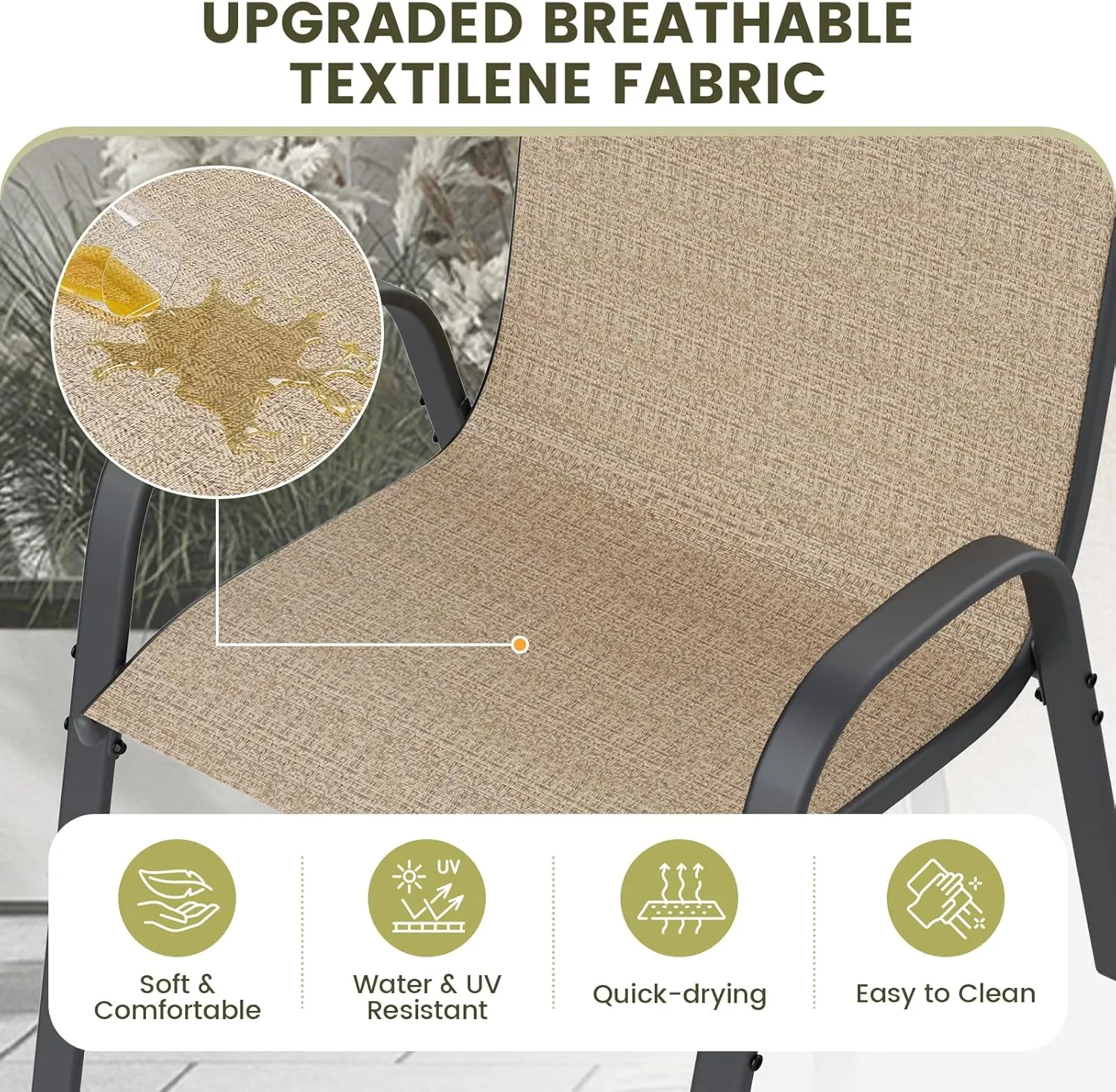 UDPATIO Patio Chairs Set of 6, Stackable Outdoor Dining Chairs for All Weather, Outdoor Furniture with Breathable Textilene Fabric, 350LBS Capacity, for Garden, Backyard, Deck (Brown)