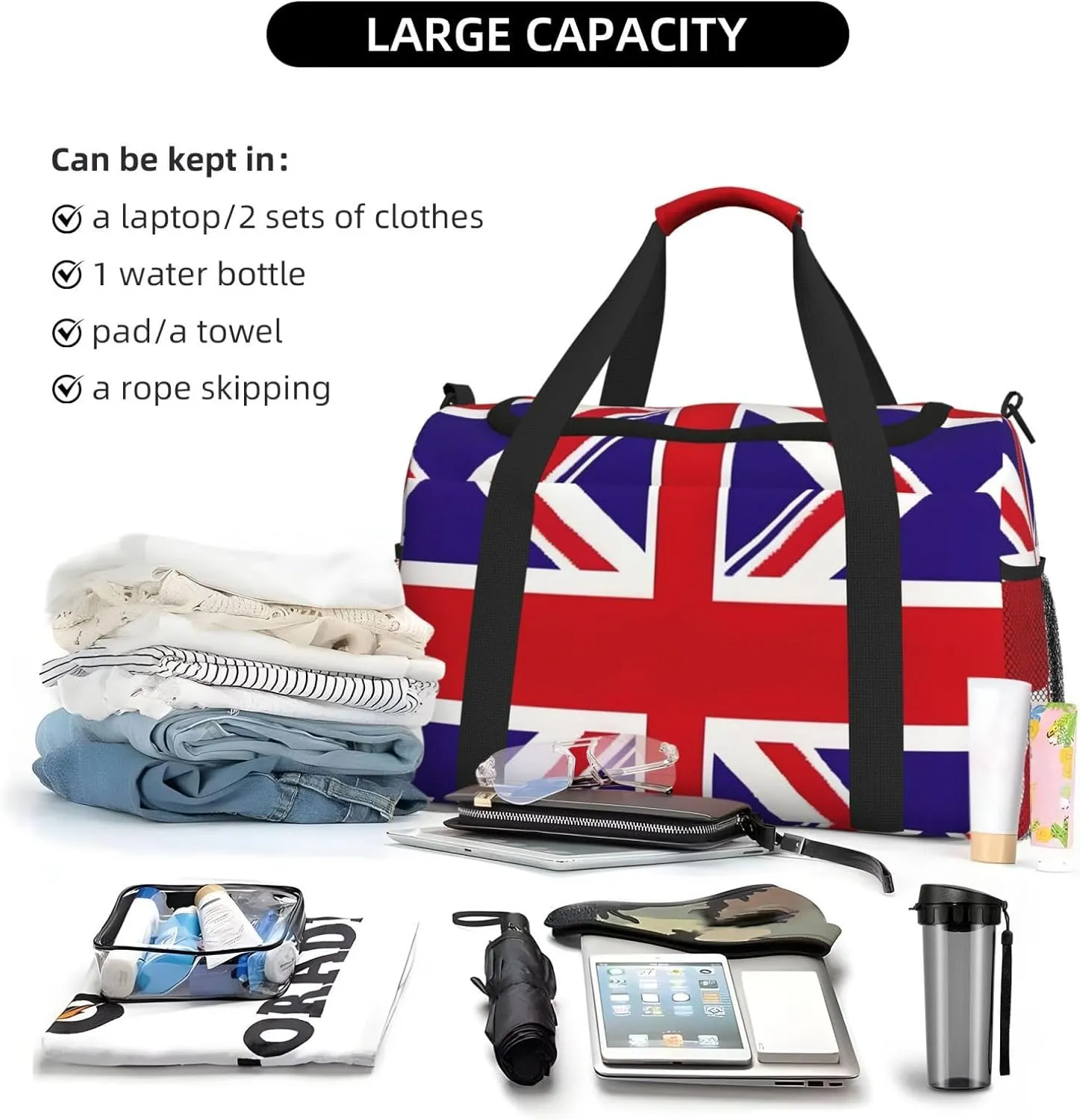 Uk Flag Travel Duffel Bag With Zippers And Handles, Big Foldable Duffle Bag For Family Vacations