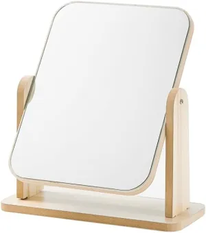 Ultra-Clear Mirror Wooden Simple Desktop Makeup Mirror Rotatable Home Student Dormitory Portable Desktop Makeup Mirror