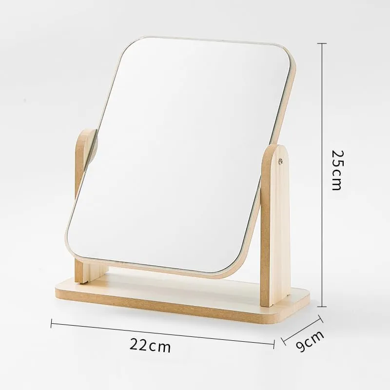 Ultra-Clear Mirror Wooden Simple Desktop Makeup Mirror Rotatable Home Student Dormitory Portable Desktop Makeup Mirror