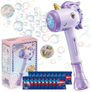 Unicorn Bubble Wands (20 Bottles Refill Solution) - Bubble Gun & Bubble Machine for Girls, Kids & Toddlers Ages 3-14, Outdoor Toys, Easter Party & Birthday Gift, with Ergonomic Handle – Purple