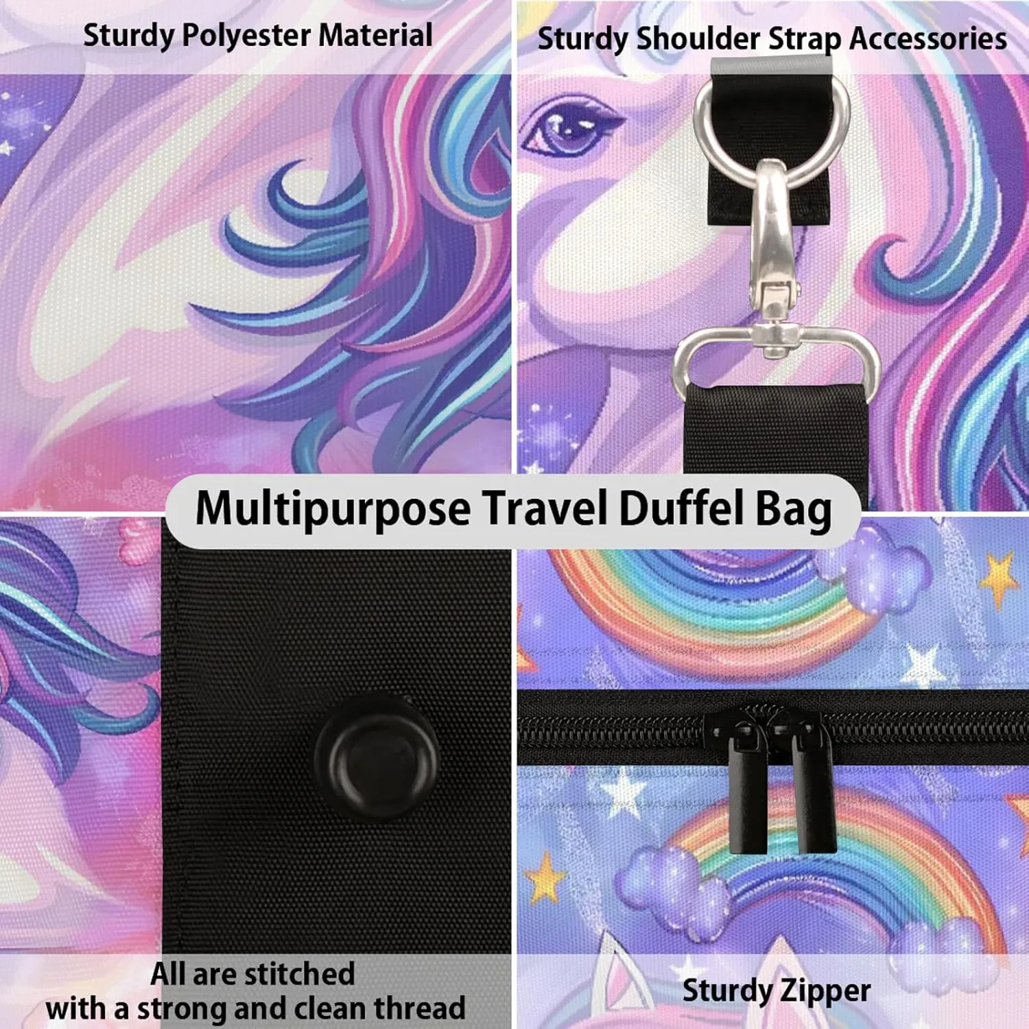 Unicorn Butterfly Travel Duffle Bag, Sports Gym Bags for Women Men, Carry On Weekender Overnight Workout Airplane Trips Bag