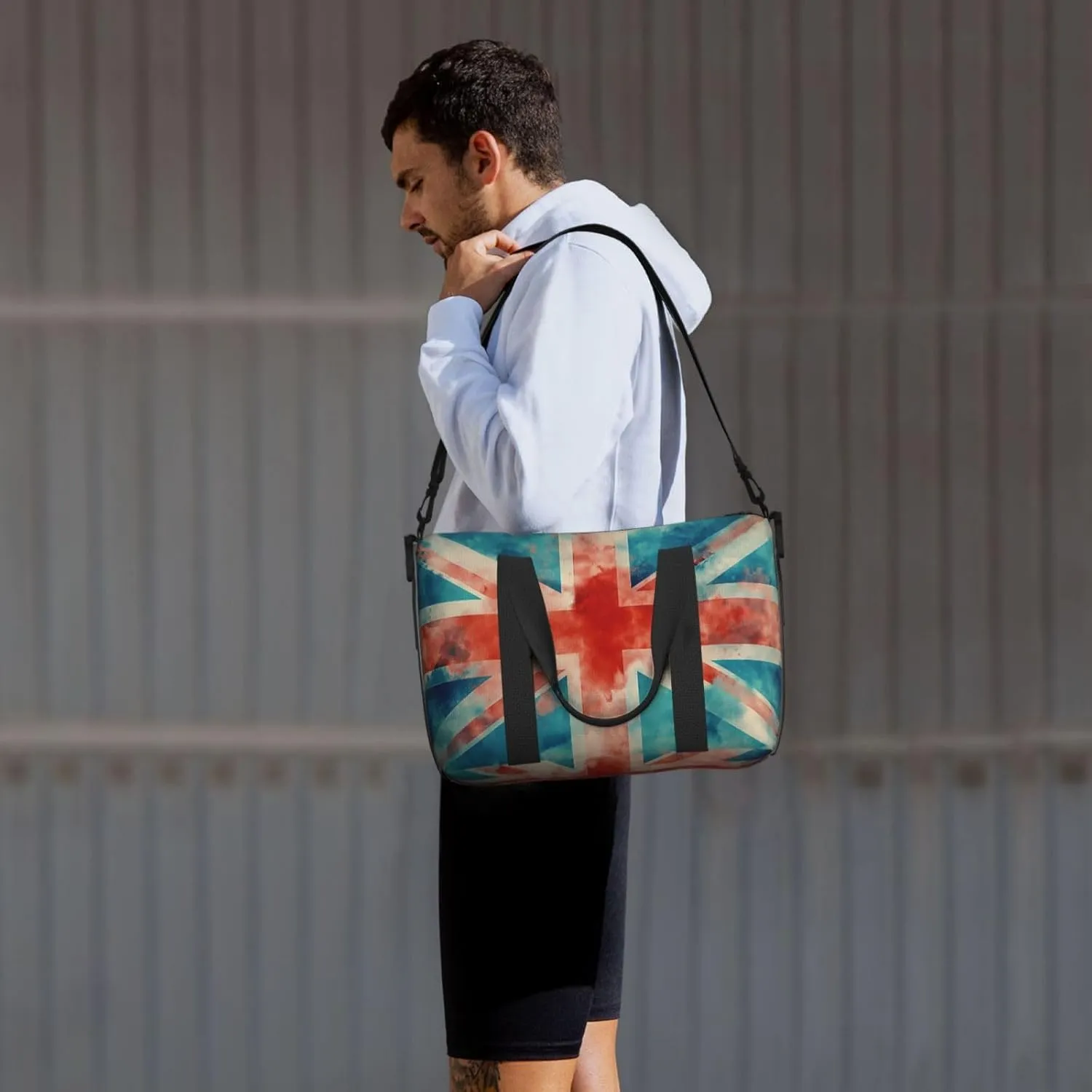 union jack flag print Travel Duffel Bag, Sports Tote Gym Bag, Swim Pool Bag Large Shoulder Tote Bag for Beach Weekender