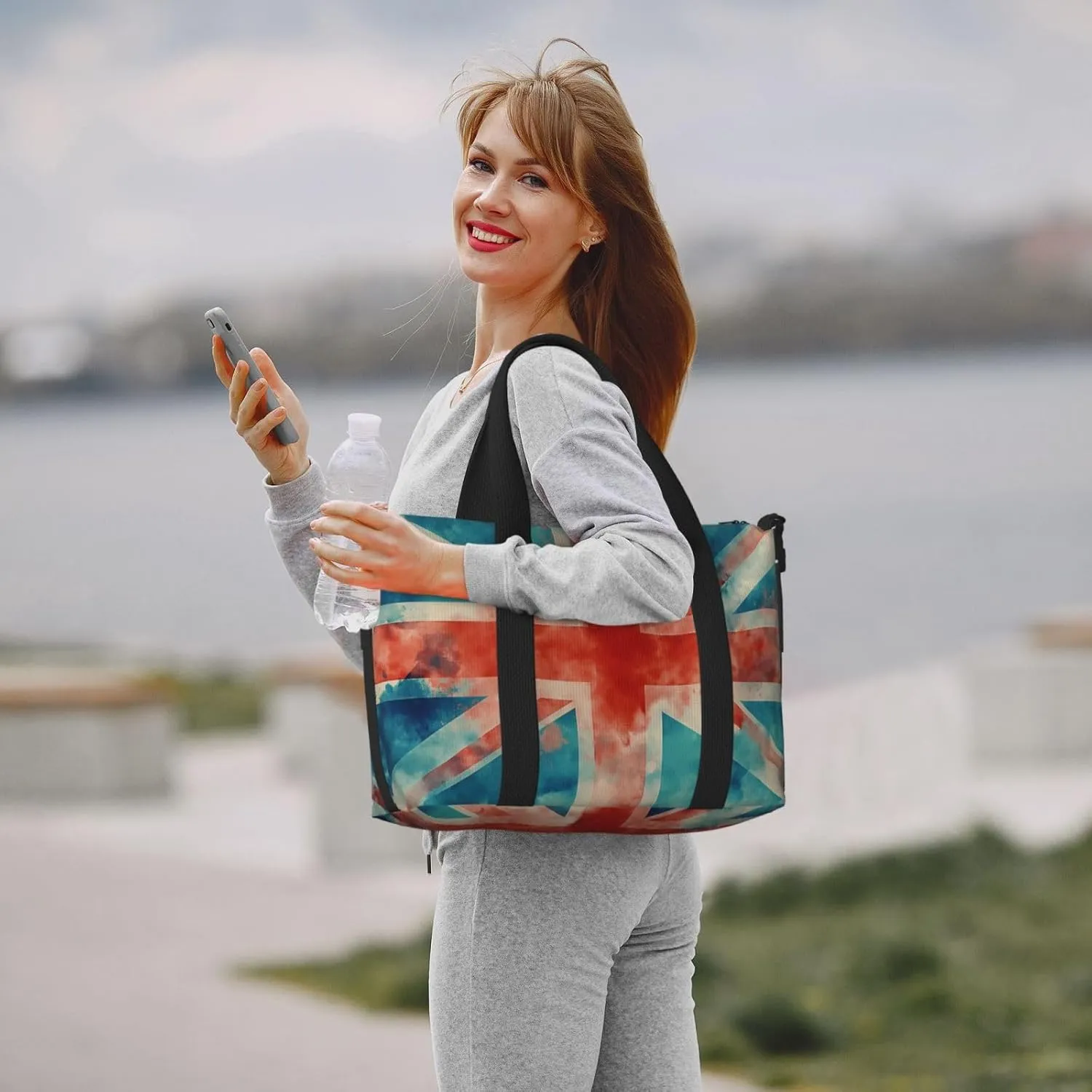 union jack flag print Travel Duffel Bag, Sports Tote Gym Bag, Swim Pool Bag Large Shoulder Tote Bag for Beach Weekender