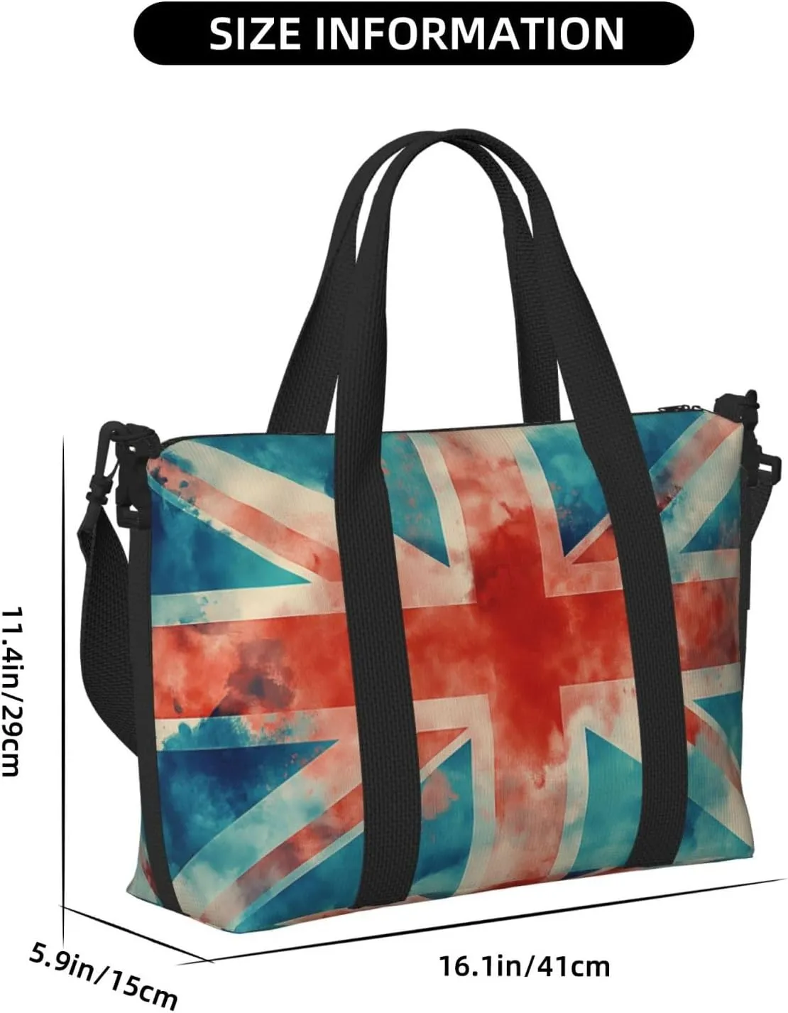 union jack flag print Travel Duffel Bag, Sports Tote Gym Bag, Swim Pool Bag Large Shoulder Tote Bag for Beach Weekender