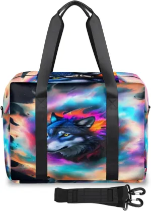 Universe Fog Wolf Womens Travel Bags, Weekender Carry on for Women, Sports Gym Bag, Workout Duffel bag, Overnight Shoulder Bag