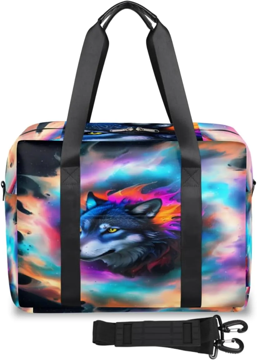 Universe Fog Wolf Womens Travel Bags, Weekender Carry on for Women, Sports Gym Bag, Workout Duffel bag, Overnight Shoulder Bag