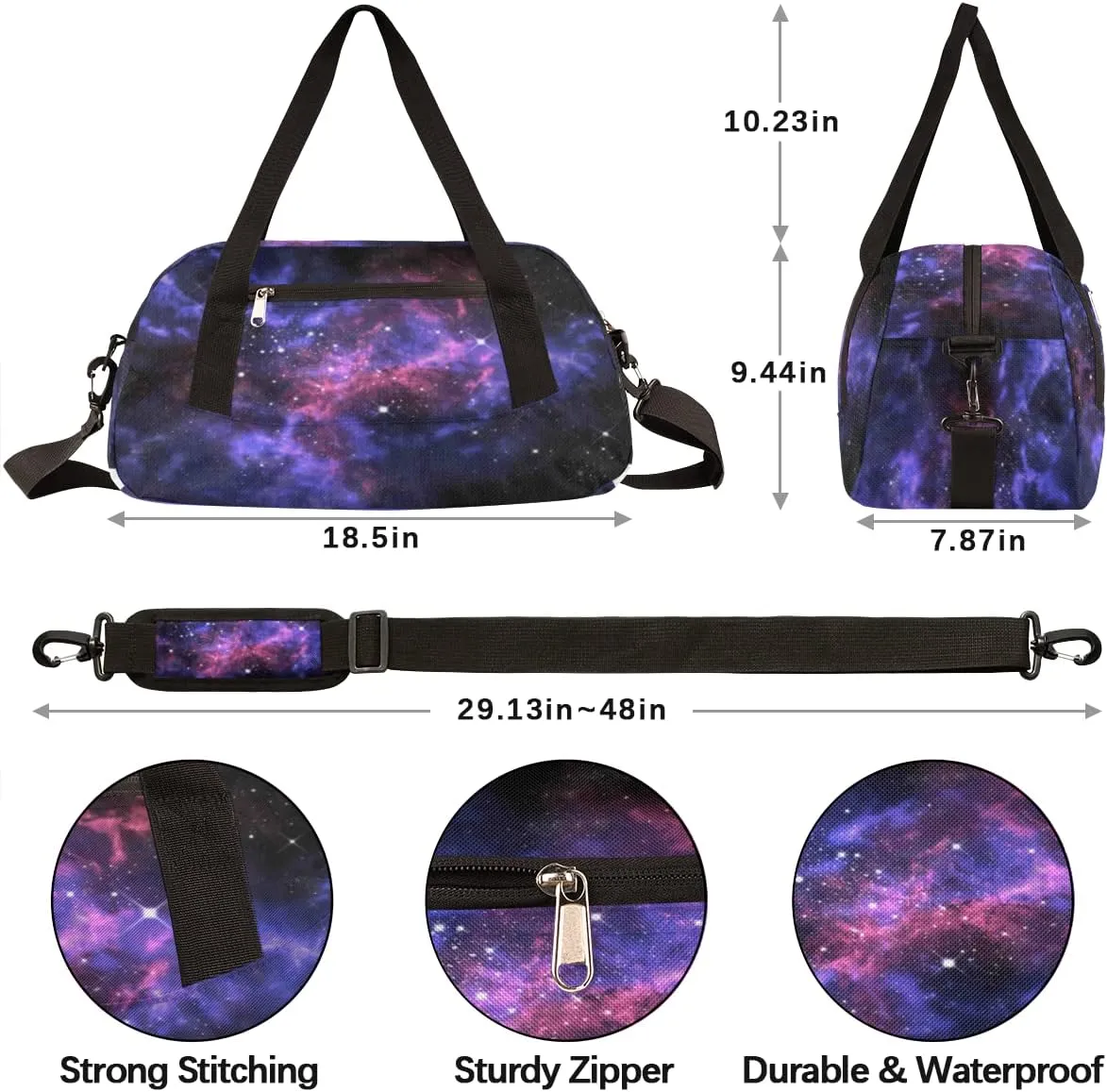 Universe Galaxy Star Space Gym Bag for Women Men, Small Travel Duffel Bag for Sports Getaway Overnight Bag Lightweight Weekender Bags Workout Bag Dance Bag for Boys Girls Kids Teens
