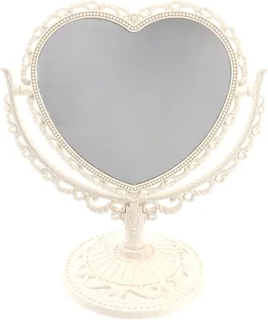 Uonlytech Desk Mirror Heart Shaped Cosmetic Mirror 2X Magnification Heart Shape Mirror Bathroom Bedroom Vanity Mirror for Dressing Bathroom Bedroom White Desk