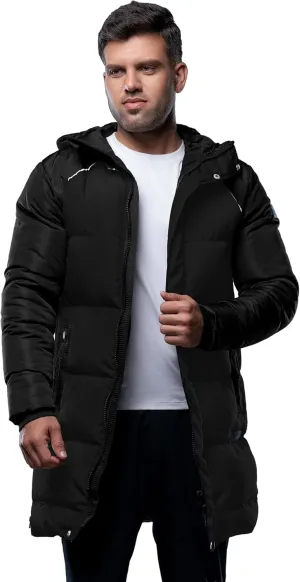 URBAN BUCK Mens Faux Fur Trimmed Hood Puffer Jacket Midweight Winter Down Windproof & Water Repellent Men Climbing Jackets