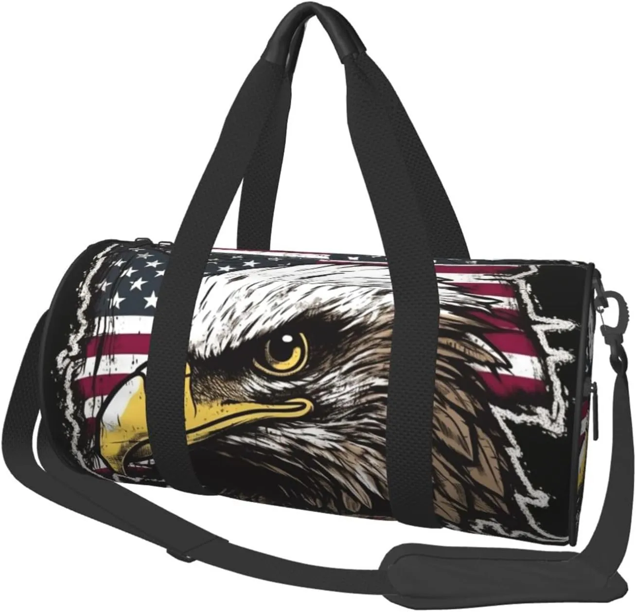 US Army Cool American Flag Eagle Travel Duffle Bag Carry On Weekender Overnight Bag Sport Gym Bag for Women Men Foldable Travel Duffle Round Duffle Bag for Travel Sports Gym