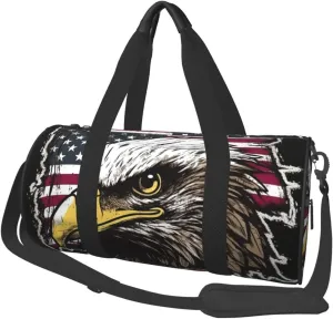 US Army Cool American Flag Eagle Travel Duffle Bag Carry On Weekender Overnight Bag Sport Gym Bag for Women Men Foldable Travel Duffle Round Duffle Bag for Travel Sports Gym