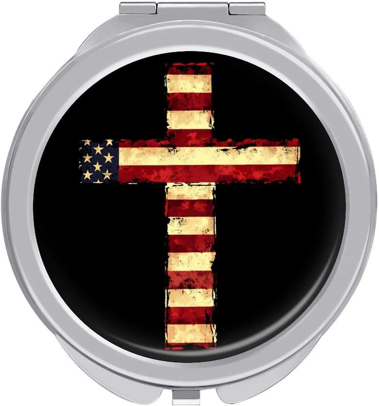 U.S Flag Cross Compact Makeup Mirror Mini Foldable Cosmetic Mirror Portable Travel Mirror for Purse Pocket