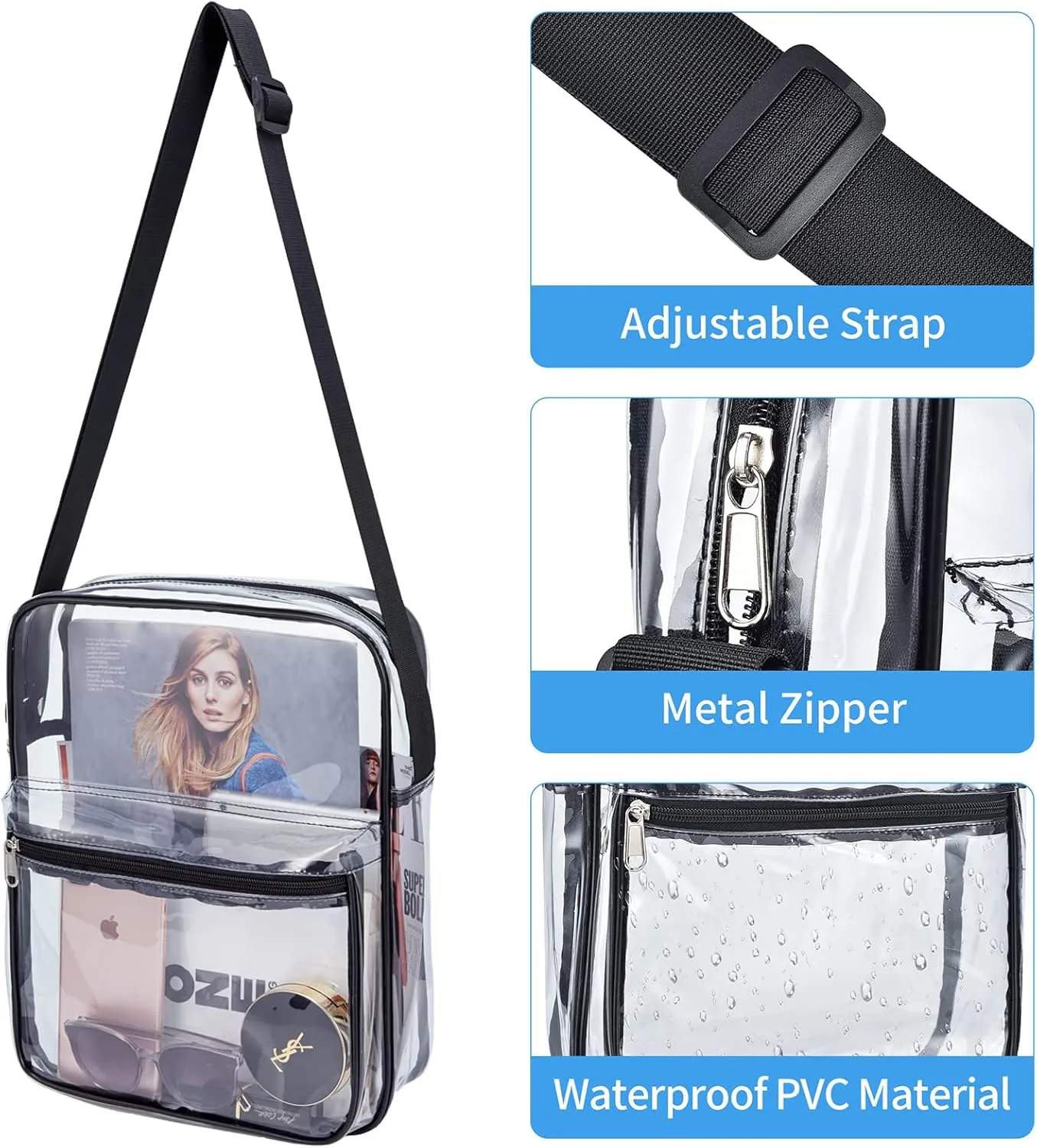USPECLARE Clear Purse Bag for Stadium Events Clear Messenger Bag for Men and Women