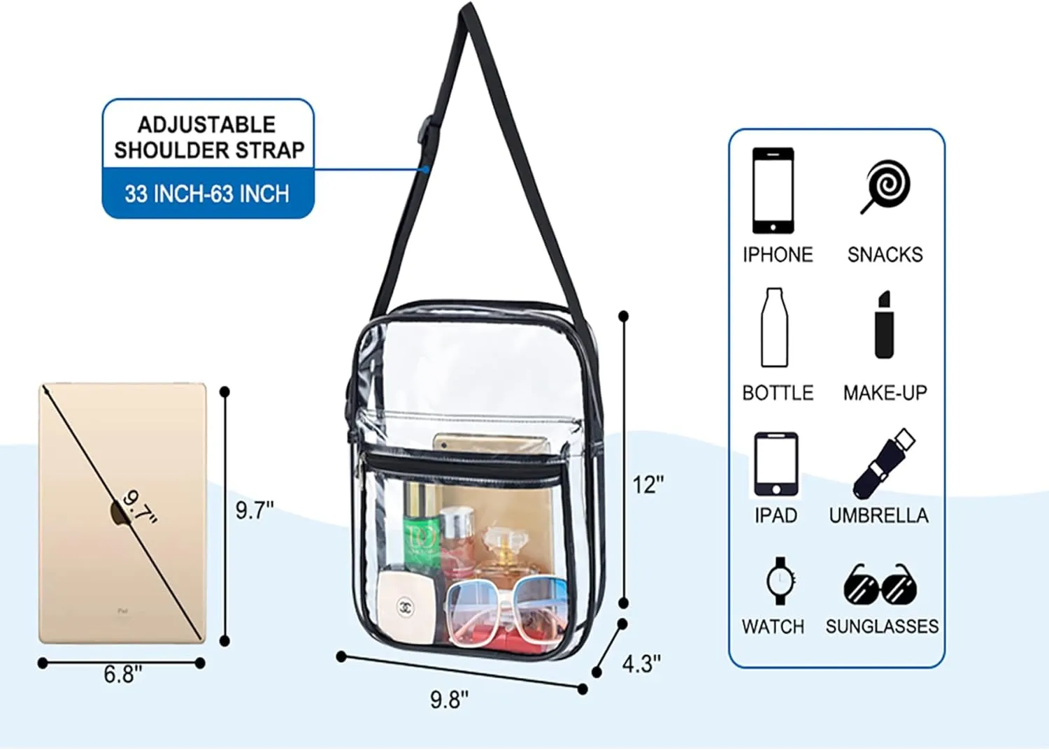USPECLARE Clear Purse Bag for Stadium Events Clear Messenger Bag for Men and Women