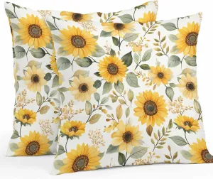 Vandarllin Outdoor Throw Pillows Covers 20x20 inch Set of 2 Waterproof Sunflower Decorative Zippered Cushion Covers for Patio Furniture, Village Art Lumbar Pillowcases