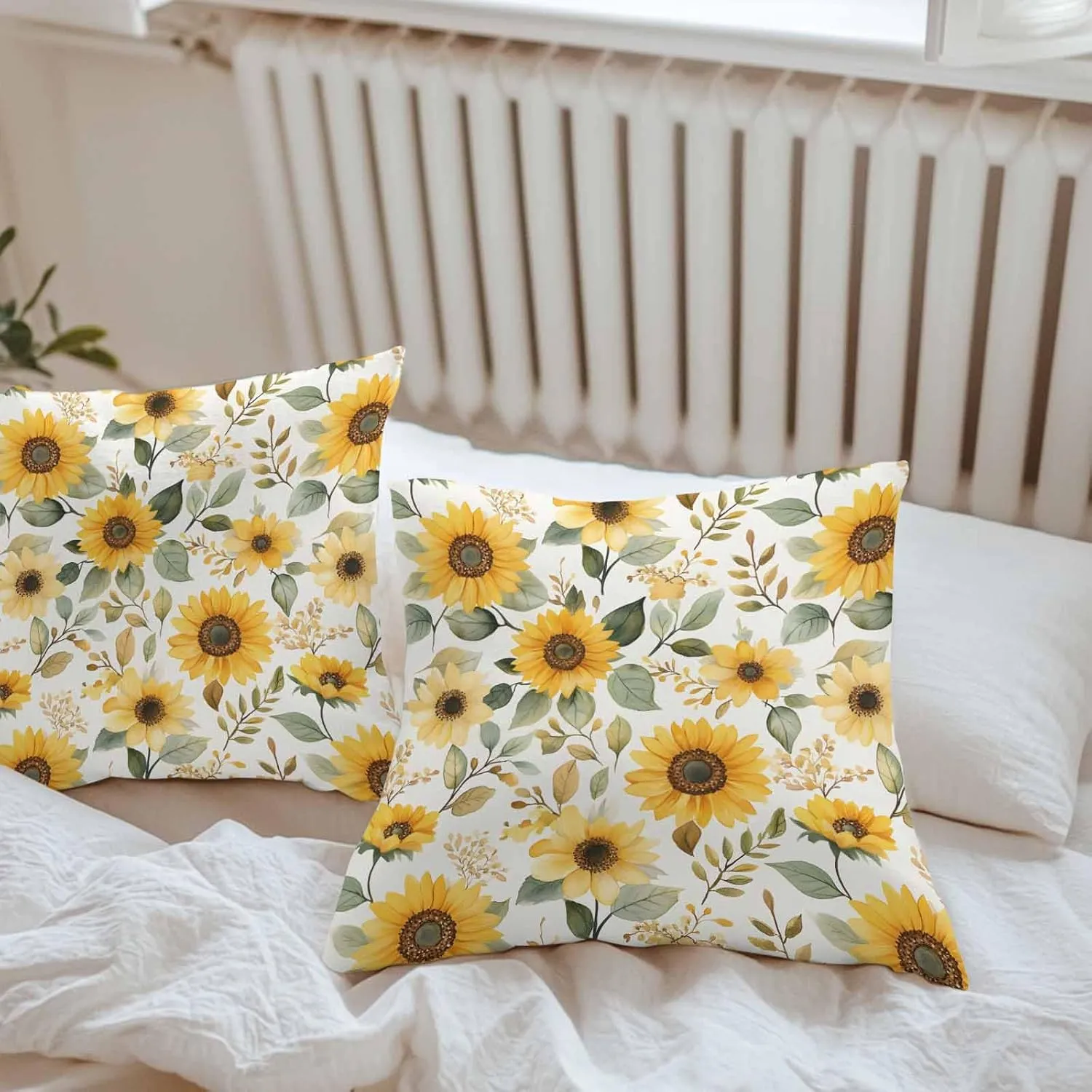 Vandarllin Outdoor Throw Pillows Covers 20x20 inch Set of 2 Waterproof Sunflower Decorative Zippered Cushion Covers for Patio Furniture, Village Art Lumbar Pillowcases