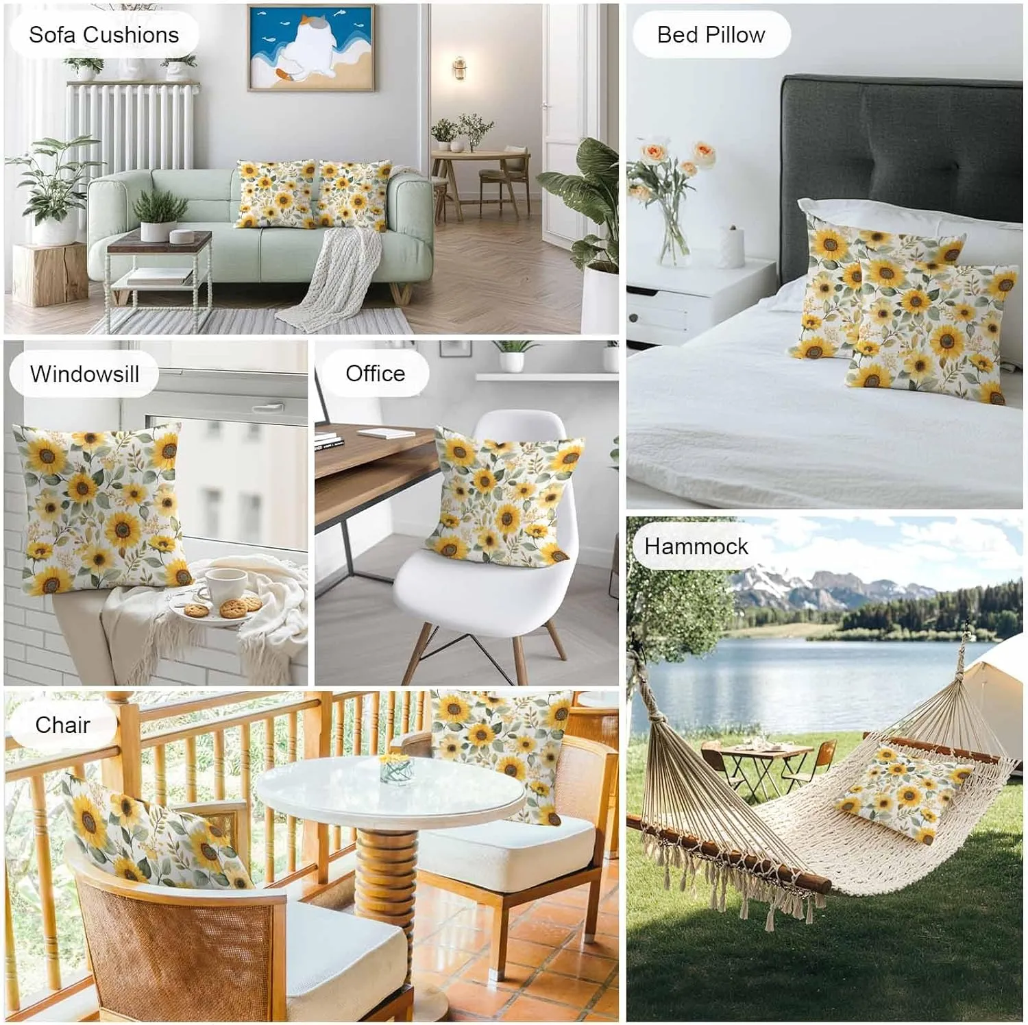 Vandarllin Outdoor Throw Pillows Covers 20x20 inch Set of 2 Waterproof Sunflower Decorative Zippered Cushion Covers for Patio Furniture, Village Art Lumbar Pillowcases